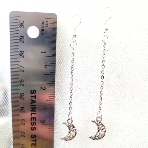 Long Hanging Crescent Moon Earrings - Picture 2 of 3